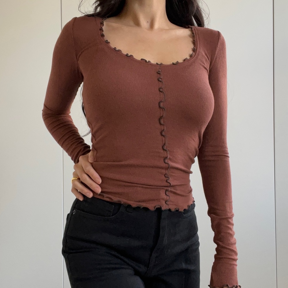 NWT Wilfred haiku leuttice edge top brown XS - Picture 2 of 5